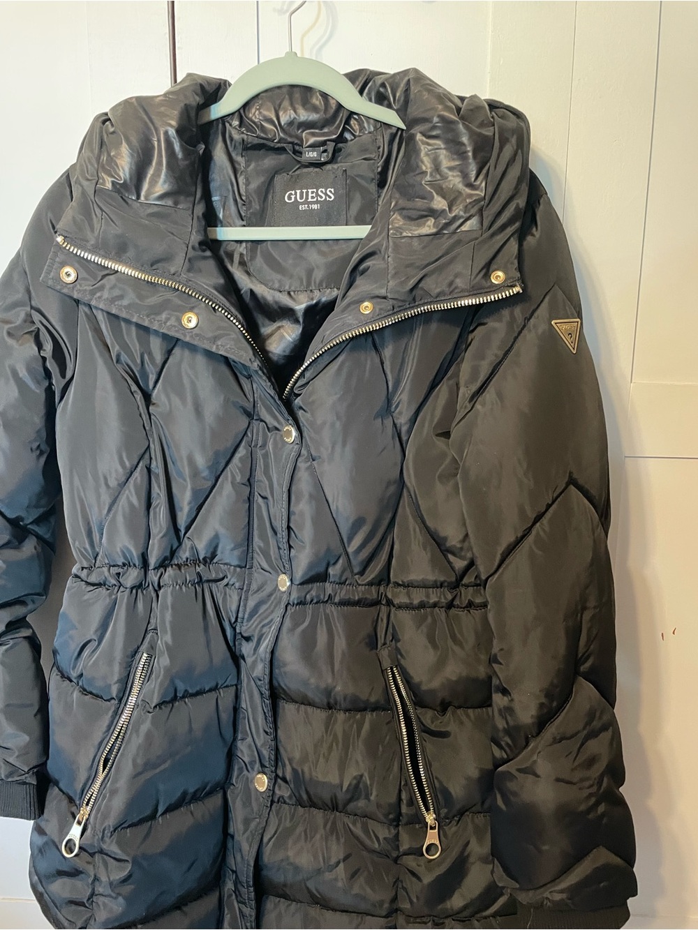GUESS Black Quilted Hooded Puffer Jacket NWOT